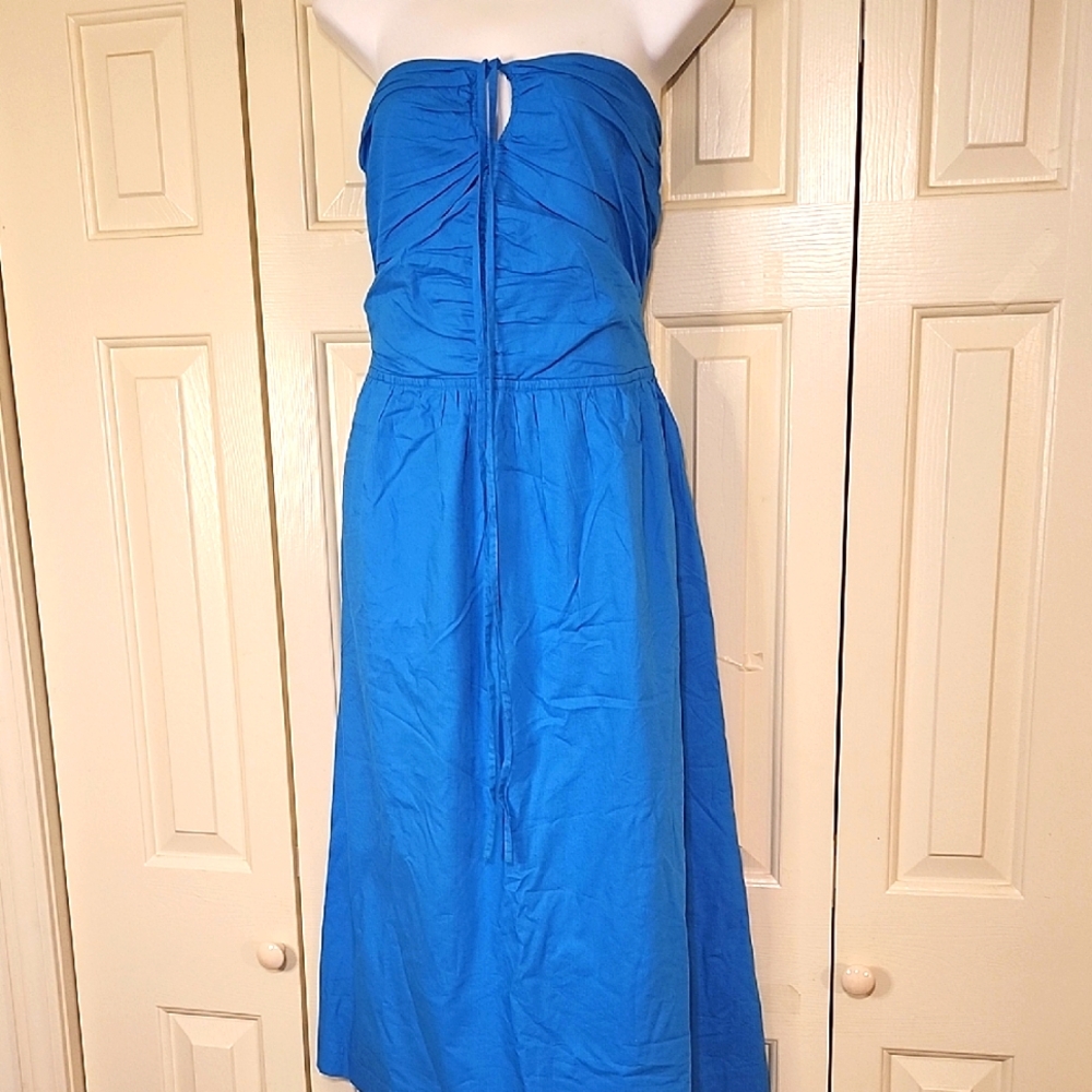 Ann Taylor Blue Strapless Ruched Sundress